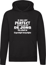 Ik ben niet perfect De Jong hoodie | achternaam | jarig | verjaardag | naam | grappig | Unisex | Trui | Sweater | Capuchon | Zwart