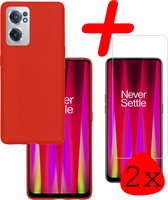 Hoes Geschikt voor OnePlus Nord CE 2 Hoesje Siliconen Back Cover Case Met 2x Screenprotector - Hoesje Geschikt voor OnePlus Nord CE 2 Hoes Cover Hoesje - Rood