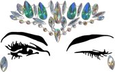 Face jewels - Face glitter - Body Jewels - Festival Glitters - Plak diamantjes - Plak steentjes gezicht - Groen en zilver