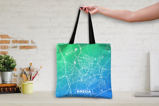 MuchoWow® Sac à bandoulière - Sac de plage - Big Shopper - Sac shopping - Plan de la ville - Breda - Nederland - Blauw - 40x40 cm - Sac en coton