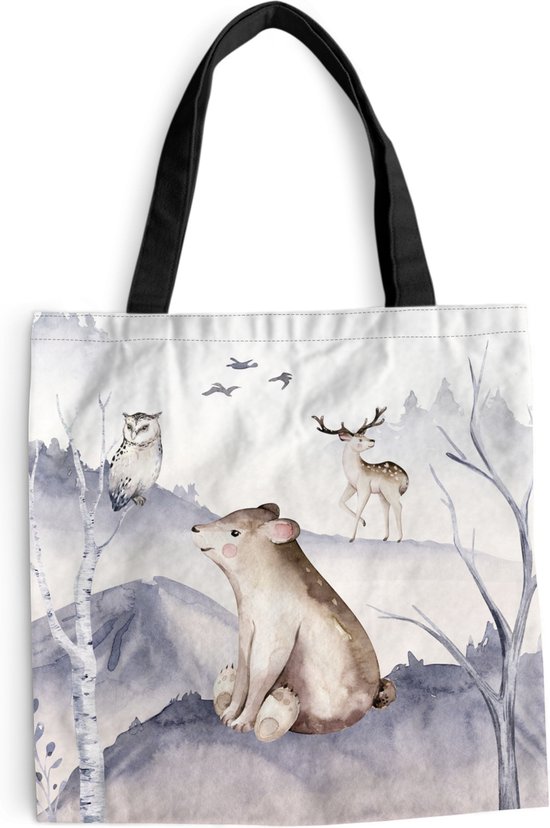 MuchoWow® Schoudertas - Strandtas - Big Shopper - Boodschappentas - Dieren - Winter - Uil - 45x45 cm - Katoenen tas