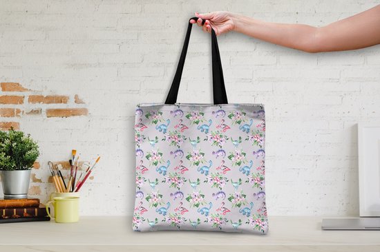 Sac bandoulière - Sac de plage - Shopper Kids Room - Dinosaurus - Arrangements floraux - 45x45 cm - Sac en coton
