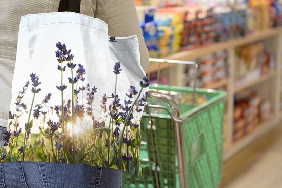 MuchoWow® Sac bandoulière - Sac de plage - Big Shopper - Sac shopping - Gros plan de lavande au coucher du soleil - 40x40 cm - Sac en coton