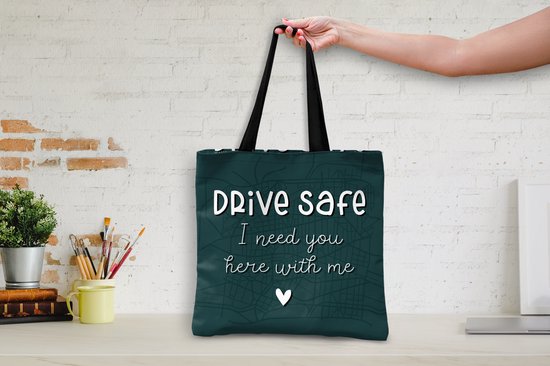 MuchoWow® Sac à bandoulière - Sac de plage - Big Shopper - Sac de courses - Citations - Dictons - Drive prudemment J'ai besoin de toi ici avec moi - Voiture - 45x45 cm - Sac en coton