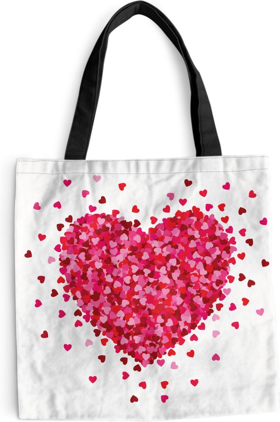 MuchoWow® Schoudertas - Strandtas - Big Shopper - Boodschappentas - Een illustratie van een hart omringd met hartjes - 45x45 cm - Katoenen tas