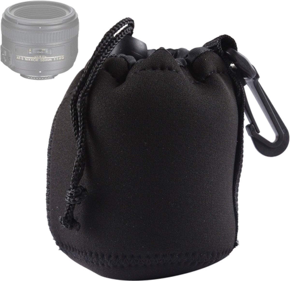 Neopreen SLR cameralens draagtas Buideltas met karabijnhaak, maat