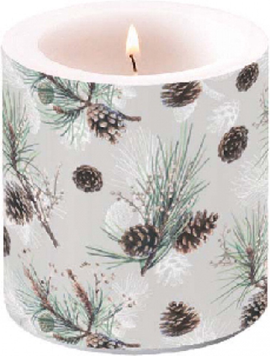 Ambiente Kaars klein Pine Cone All Over- Ø 7,5 - h 9 cm- Paraffine- ± 35 uren branduren