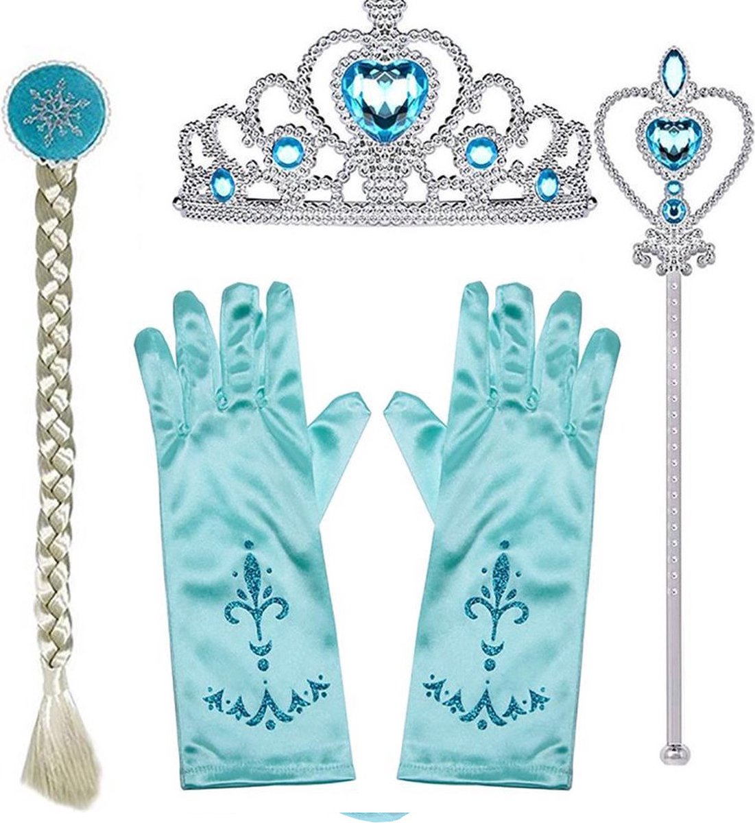 Joya Kids® Luxe Blauwe ijsprinses Verkleed Jurk met Ster | Glamour Jurk met sleep | Prinsessenjurk meisje | Verkleedjurk + Accessoires set | Blauw | Maat 122/128 (120) — afbeelding 5