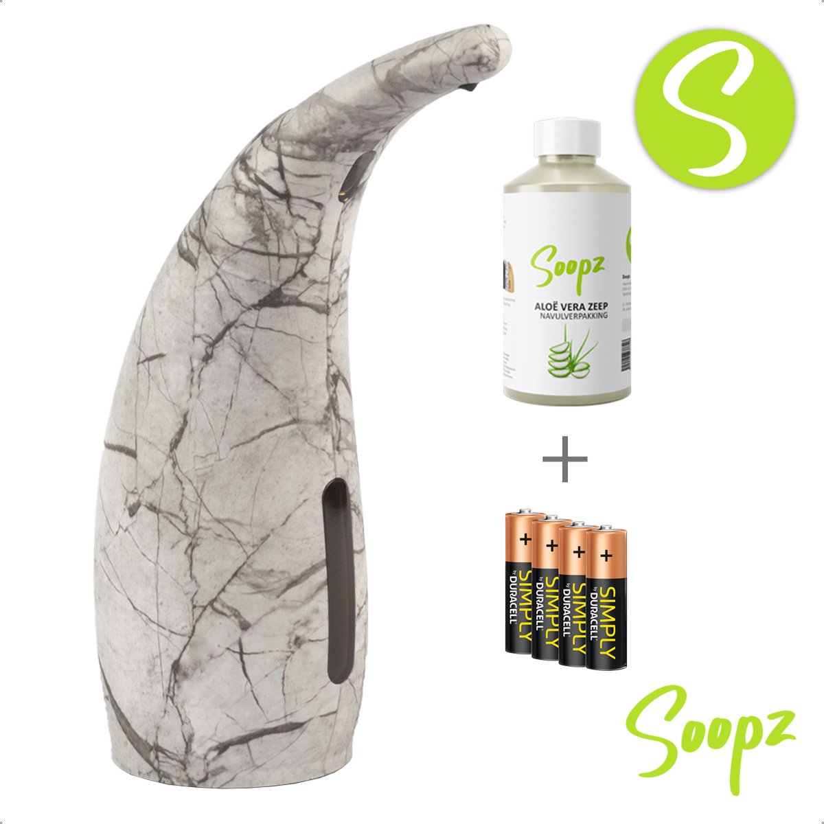 Soopz Marble Grey Classic met navulzeep & batterijen Automatische zeepdispenser met Aloë Vera Zeep No touch sensor Marmerkleur 300ml – Zeeppompje