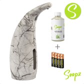 Marble Stone Grey Comfort SET - Distributeur de savon automatique - Avec savon Soopz Aloë Vera - No contact - Couleur marbre - Distributeur de savon avec capteur - Distributeur de mousse - 300 ml - Distributeur de savon