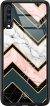 Casimoda® hoesje - Geschikt voor Samsung Galaxy A50 - Marmer Triangles - Luxe Hard Case Zwart - Backcover telefoonhoesje - Multi