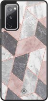 Casimoda® hoesje - Geschikt voor Samsung Galaxy S20 FE - Stone grid marmer / Abstract marble - Zwart TPU Backcover - Geometrisch patroon - Roze