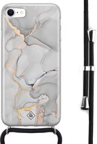 Casimoda® hoesje met koord - Geschikt voor iPhone 8 - Marmer Grijs - Afneembaar koord - Siliconen/TPU - Grijs