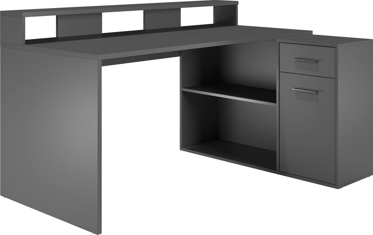 Bureau Gamer - Trendy - bureau professionnel 160 - 200 cm avec élément  d'angle rotatif en anthracite mat