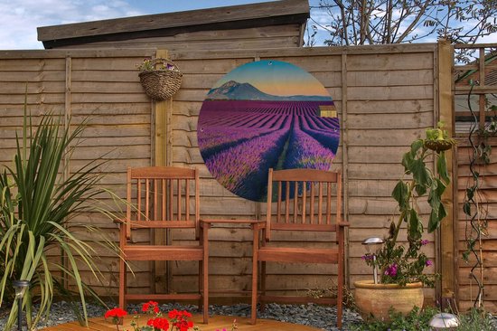 Garden Circle Lavande - Berg - Fleurs - 60x60 - Affiche Ronde de Jardin - Extérieur
