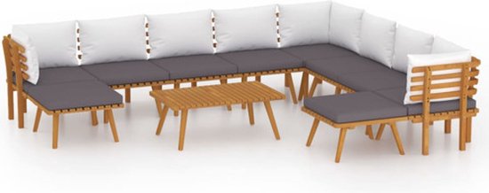 vidaXL Salon de jardin 11 pièces - Bois d'acacia - Coussins inclus - Set de jardin - Bois d'acacia - Mobilier Plein air - Mobilier de jardin