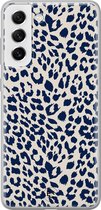 Hoesje geschikt voor Samsung Galaxy S21 FE - Luipaard blauw - Soft Case - TPU - Luipaardprint - Blauw - Mooie Telefoonhoesjes