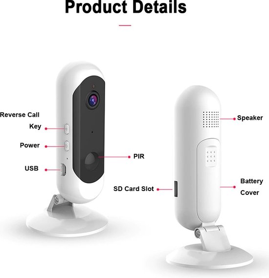 DrPhone IDC1 - 1080P Full HD Indoor Camera Met Micro SD Kaart Ingang - Camera Met Nachtvisie & Infrarood - Camera Met Mobiele App - Bewegingsdetectie - 2-weg audio -Wit van DrPhone — afbeelding 3