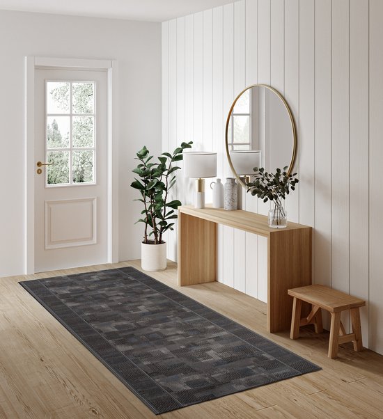 Tapis en caoutchouc antidérapant Tapiso Tapis en caoutchouc Zwart foncé Classique Taille de tapis - 80x200