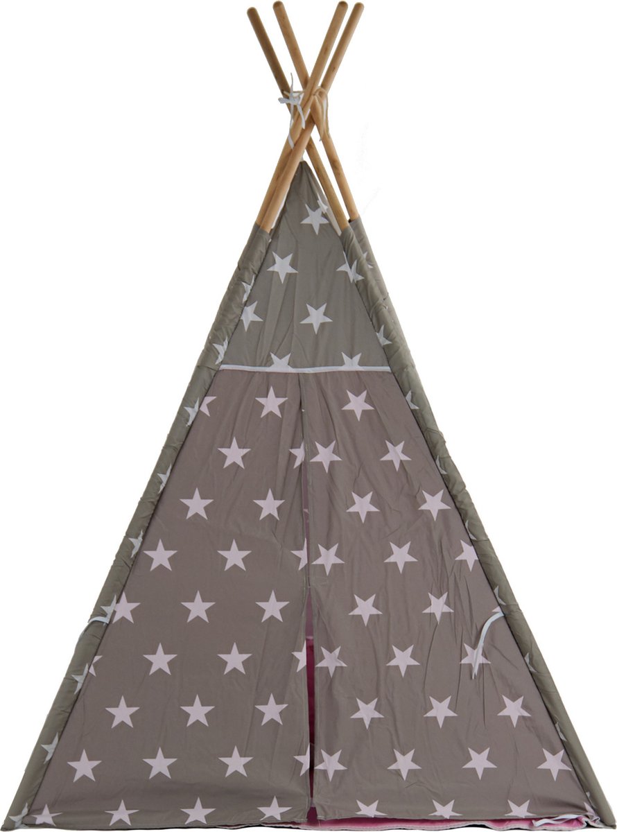 Speeltent - Tipi Tent - Met Grondkleed & Kussens - Speelhuisje - Tent voor kinderen - Grijs-Roze — afbeelding 3