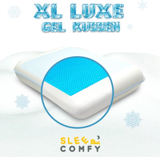 Sleep Comfy - Série Gel Memory Foam - Oreiller avec gel rafraîchissant - Sommeil d'essai de 30 jours - Oreiller en mousse à mémoire de forme - Chambre à coucher - Anti-douleur au cou - Oreiller en gel de Luxe XL | 70x40x12cm