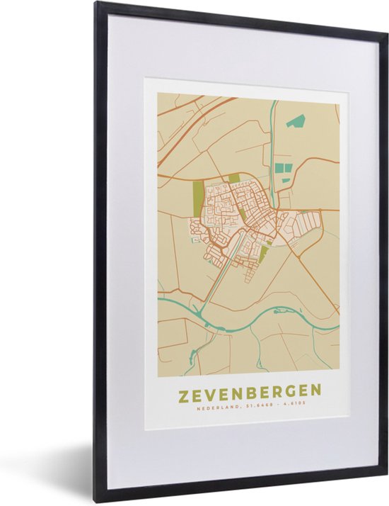 Fotolijst Incl Poster Zevenbergen Kaart Vintage Stadskaart Plattegrond Bol