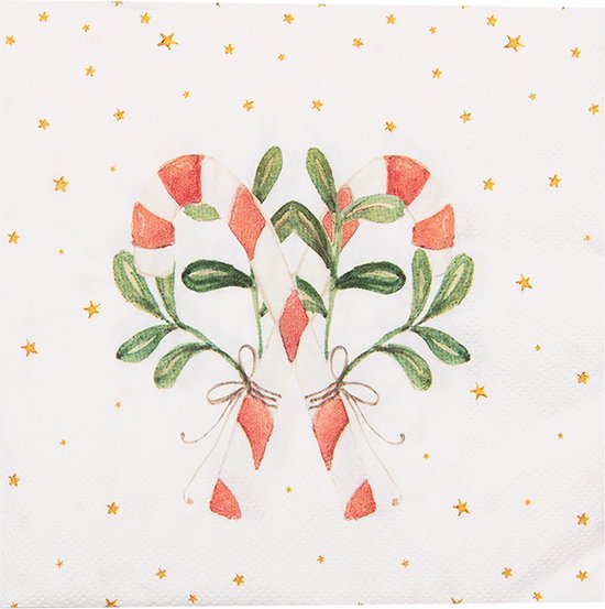 Clayre & Eef Serviettes Papier set de 20 33x33 cm (20) Blanc Rouge Papier Canne à sucre de Noël