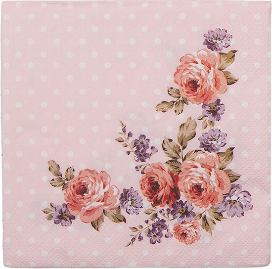 Clayre & Eef Serviettes Papier set de 20 33x33 cm (20) Rose Papier Fleurs