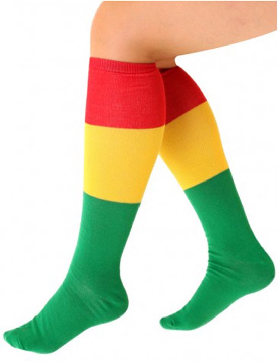 Chaussettes longues rouge jaune vert reggae - 36-40 - bas chaussettes sport cheerleader football hockey unisexe