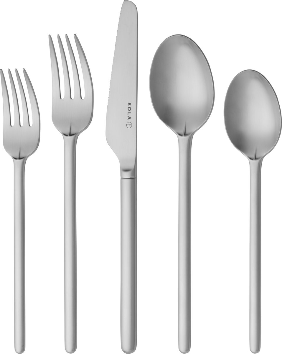 Sola New Dutch Bestekset 6 Persoons - 50 Delig RVS Bestek Set - Zilverwit Edelstaal 18/10 - Vaatwasserbestendig - Mat Zilver