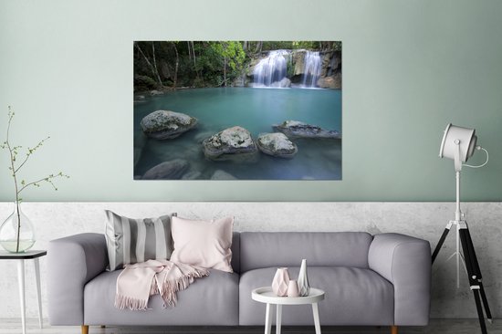 Une cascade thaïlandaise près des rochers dans le parc national d'Erawan Aluminium 120x80 cm - Tirage photo sur aluminium (décoration murale en métal)