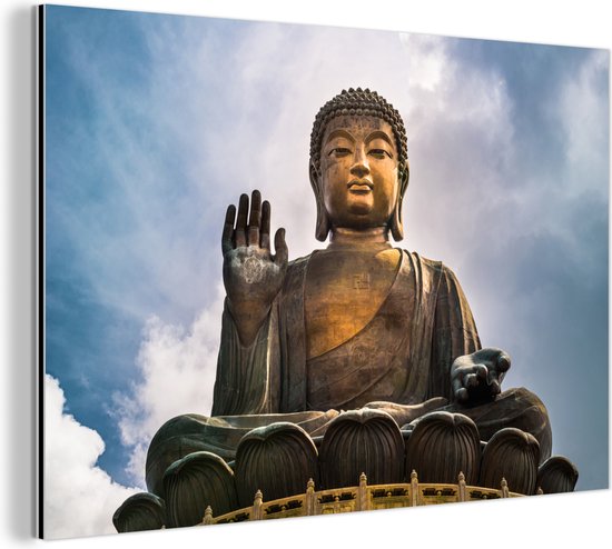 Wanddecoratie Metaal - Aluminium Schilderij - Boeddha beeld in open lucht