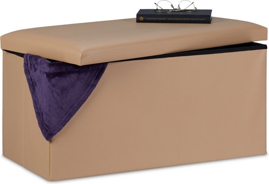 Banc de rangement Relaxdays - banc d'entrée avec espace de rangement - cuir artificiel - pliable - pouf - canapé - beige