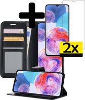 Hoesje Geschikt voor Samsung A23 Hoesje Book Case Hoes Wallet Cover Met 2x Screenprotector - Hoes Geschikt voor Samsung Galaxy A23 Hoesje Bookcase Hoes - Zwart