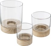 Set van 3 glazen fotoforen en houten ondersteuning - Plastic - SILUMEN