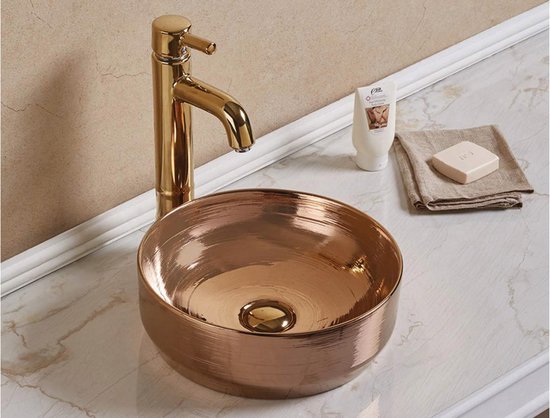 Vente-unique Lavabo de salle de bain KANELLE - Effet cuivre L 35,5 cm x H  11,5 cm x P... | bol.com