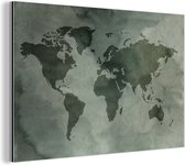 Wanddecoratie Metaal - Aluminium Schilderij Industrieel - Wereldkaart - Waterverf - Grijs - 180x120 cm - Dibond - Foto op aluminium - Industriële muurdecoratie - Voor de woonkamer/slaapkamer
