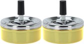 Set de 2x cendrier rond rotatif/cendrier à pression métal 10 cm jaune pour usage intérieur/extérieur