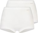 Twee witte shorts met beige elastische taillebanden en logo.