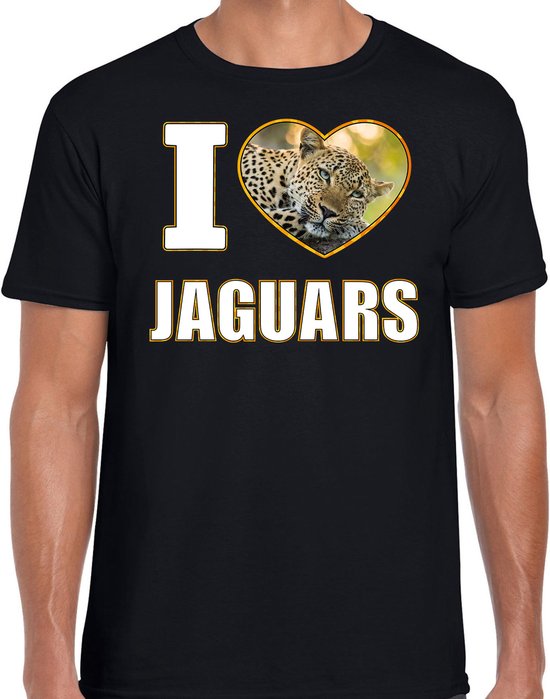 I love jaguars t-shirt met dieren foto van een luipaard zwart voor heren - cadeau shirt luipaarden liefhebber M