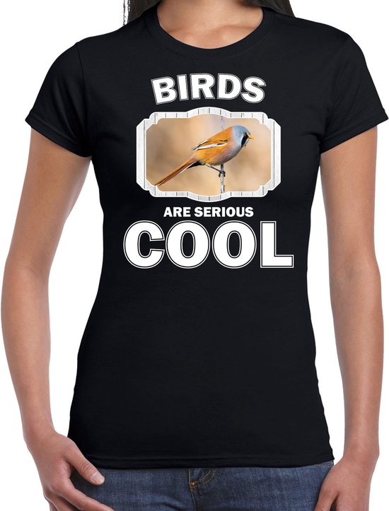 Dieren vogels t-shirt zwart dames - birds are serious cool shirt - cadeau t-shirt baardmannetje vogel/ vogels liefhebber XS