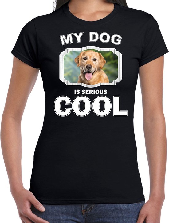 Golden Retrievers honden t-shirt my dog is serious cool zwart - dames - Golden Retriever liefhebber cadeau shirt XL