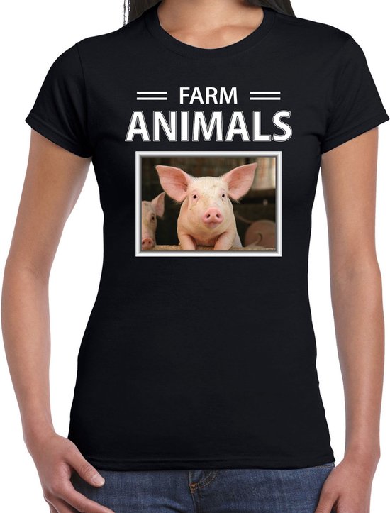 Dieren foto t-shirt Varken - zwart - dames - farm animals - cadeau shirt Varkens liefhebber XXL