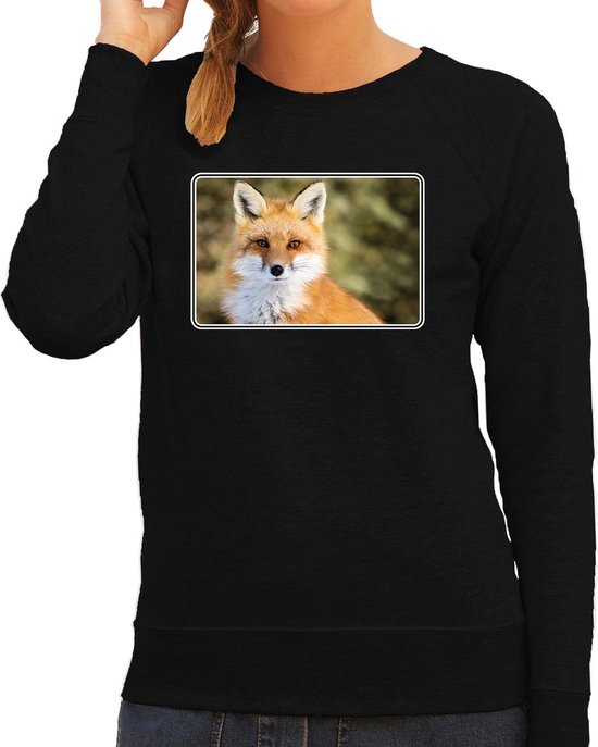 Dieren sweater met vossen foto - zwart - voor dames - natuur / vos cadeau trui - kleding / sweat shirt M