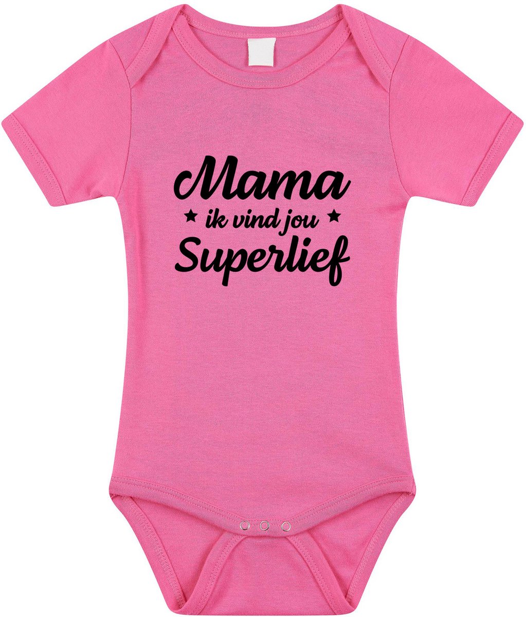 Mama superlief tekst baby rompertje roze meisjes - Kraamcadeau/ Moederdag cadeau - Babykleding 56