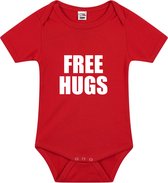 Free hugs tekst baby rompertje rood jongens en meisjes - Kraamcadeau - Babykleding 56