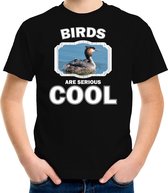 Dieren vogels t-shirt zwart kinderen - birds are serious cool shirt  jongens/ meisjes - cadeau shirt fuut vogel/ vogels liefhebber - kinderkleding / kleding 134/140