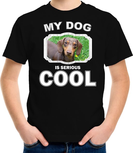 Teckel honden t-shirt my dog is serious cool zwart - kinderen - Teckels liefhebber cadeau shirt - kinderkleding / kleding 110/116