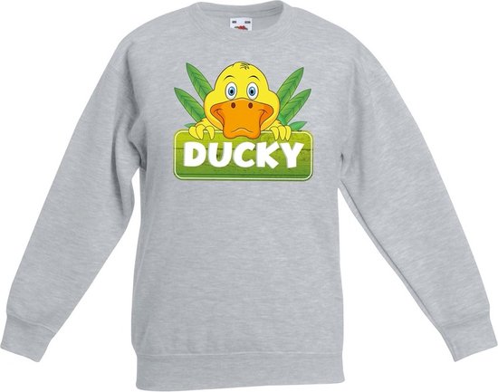 Ducky de eend sweater grijs voor kinderen - unisex - eenden trui - kinderkleding / kleding 152/164