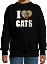 I love cats sweater met dieren foto van een bruine kat zwart voor kinderen - cadeau trui katten liefhebber - kinderkleding / kleding 110/116